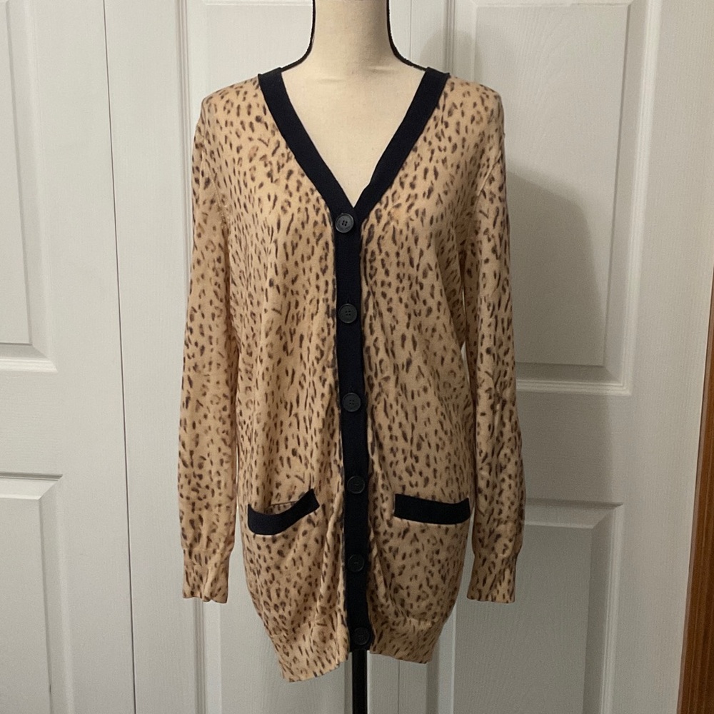 RACHEL Rachel Roy Tan and Black Leopard Button-Up Cardigan, Large, Like New